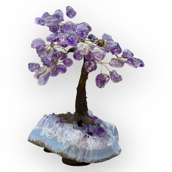 Amethyst Bonsai Crystal Tree Of Life Geode Base Gemstone Chakra Tree 7" Tall (E) - Picture 8 of 16